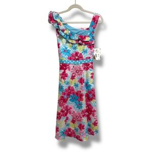 Jessica Ann Girls Floral‎ Ruffle Dress Size 12 Blue Pink Green NEW